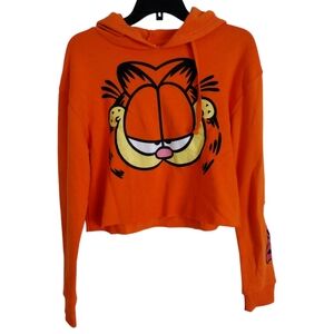 Garfield Bright orange cropped hoodie With Graphic Image size XS
